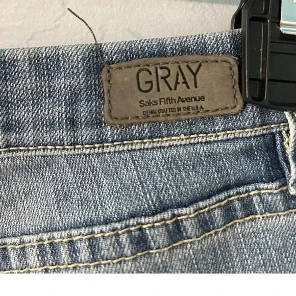 Gray Saks Fifth Avenue Jorts Size 29 Baby Shorts Lace Frayed Hem Jean Denim - Picture 3 of 12